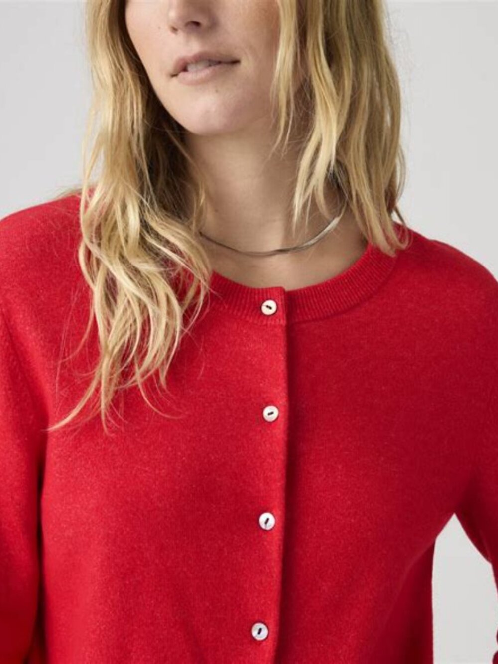 Women's Vibrant Red Button-Front Crewneck Sweater
